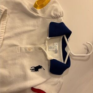 White Polo Shirt with Blue Collar